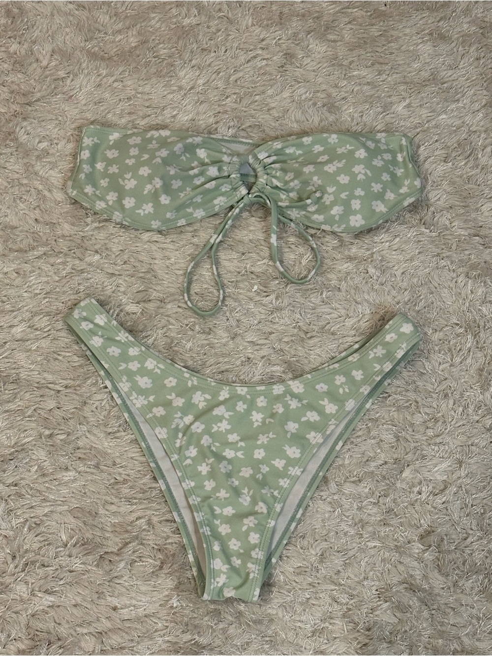 Green Floral Strapless Bikini Set - Medium